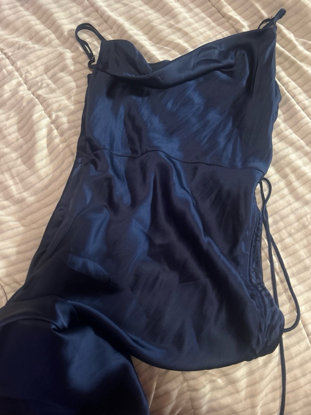 Navy Satin Slip Dress
